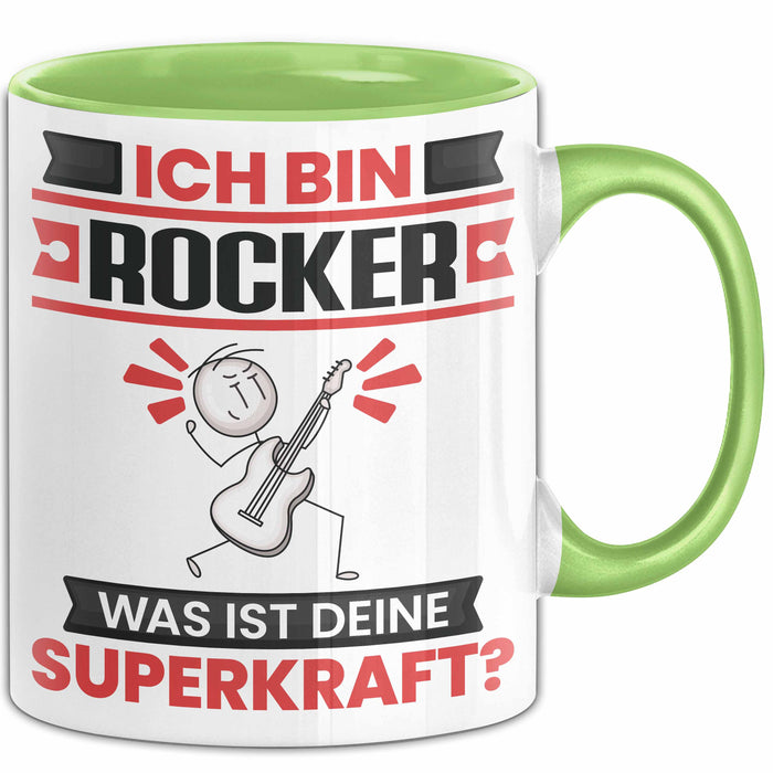 Rocker Tasse Geschenk für Rocker Geburtstag Lustiger Spruch Kaffee-Becher Was Ist Deine Superkraft Grün Trendation