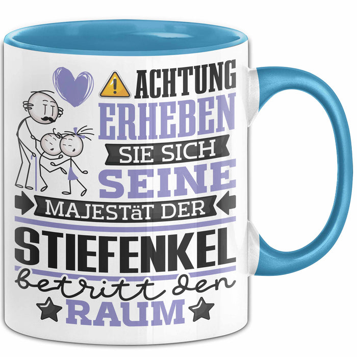 Enkelsohn Geschenk Tasse Lustiger Spruch Erheben Sie Sich Der Enkelsohn Betritt den Raum Blau Trendation