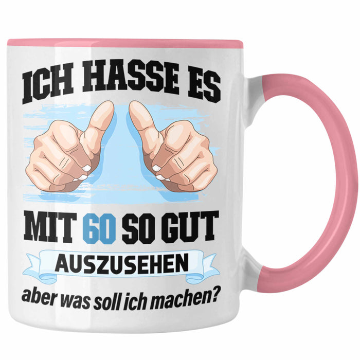 Trendation - 60. Geburtstag Tasse Frau Männer Geschenk 60er Geschenkidee 60 Mutter Vater Mann Frauen Lustig Geschenke Deko Rosa Trendation