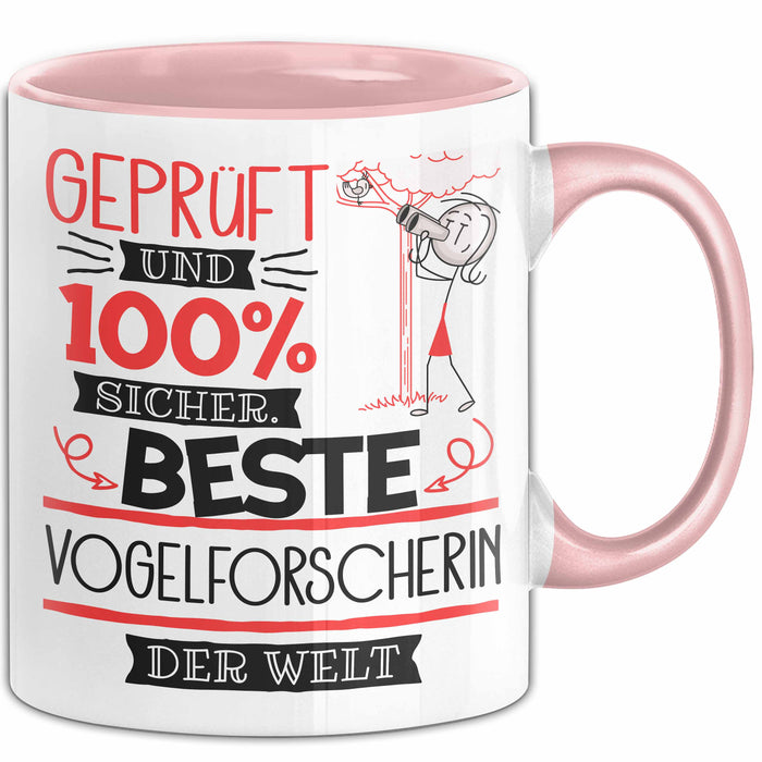 Beste Vogelforscherin Der Welt Tasse Geschenk für Eine Vogelforscherin Geprüft Und Sicher Geschenkidee Geburtstag Weihnachten Rosa Trendation