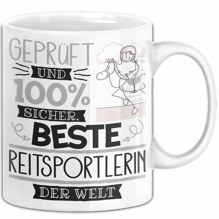 Beste Reitsportlerin Der Welt Tasse Geschenk für Eine Reitsportlerin Geprüft Und Sicher Geschenkidee Geburtstag Weihnachten Weiß Trendation