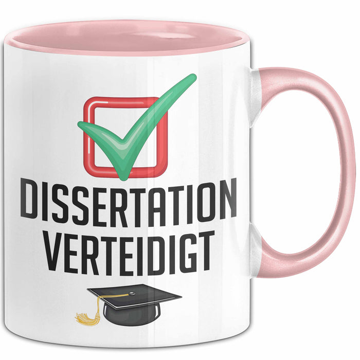 Doktorarbeit Geschafft Tasse Geschenk Dissertation Verteidigt Geschenkidee Master Doktor Kaffee-Becher Rosa Trendation