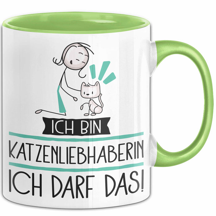 Geschenk für Katzenliebhaberin Tasse Lustige Geschenkidee Geburtstag Ich Bin Katzenliebhaberin Ich Darf Das Grün Trendation