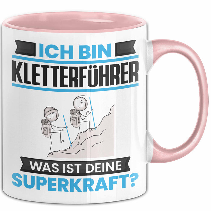 Kletterführer Tasse Geschenk für Kletterführer Geburtstag Lustiger Spruch Kaffee-Becher Was Ist Deine Superkraft Rosa Trendation