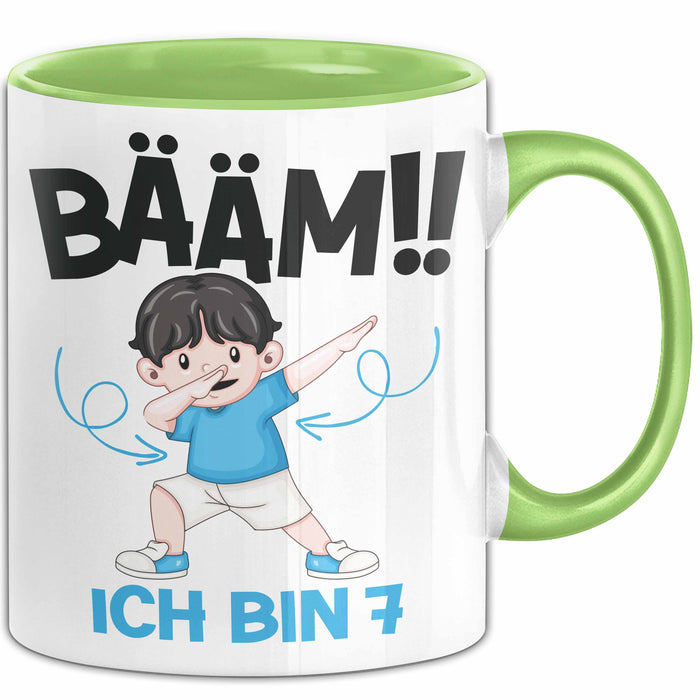 Tasse BÄÄM Ich bin 7 Kindergeburtstagsgeschenk mit DabTanz Grün Trendation