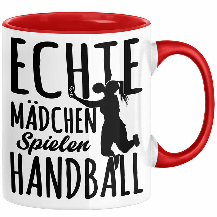 Mädchen Handball-Spielerin Tasse Geschenk Spruch Echte Mädchen Spielen Handball Geschenkidee Frauen Rot Trendation
