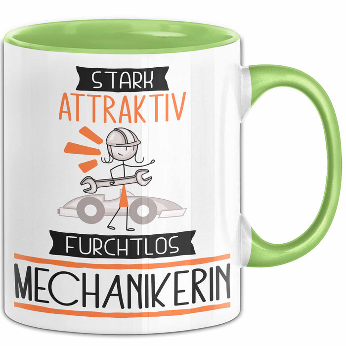 Mechanikerin Tasse Geschenk Becher Stark Attraktiv Furchtlos Mechanikerin Lustige Geschenkidee Grün Trendation