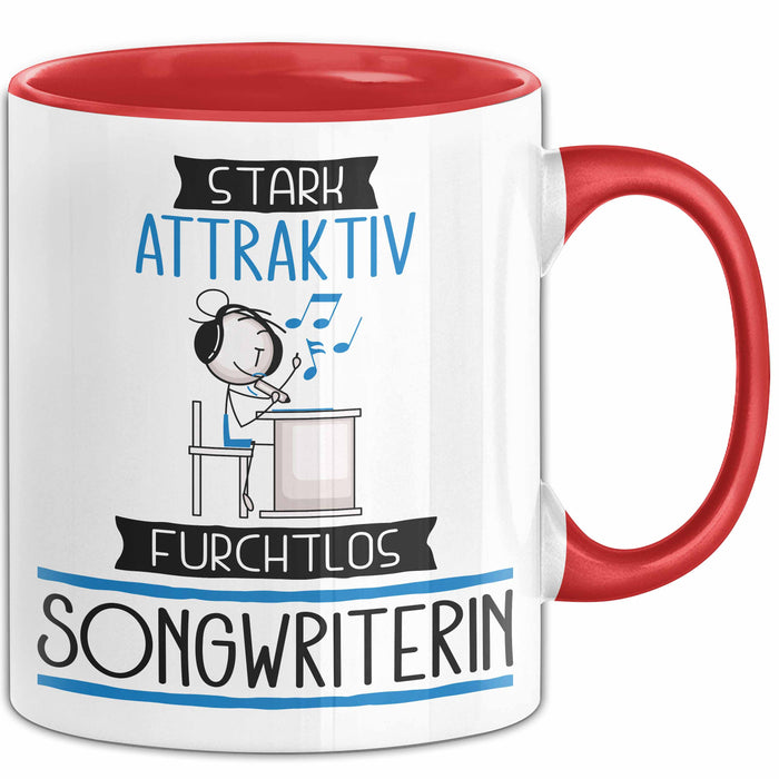 Songwriterin Tasse Geschenk Becher Stark Attraktiv Furchtlos Songwriterin Lustige Geschenkidee Rot Trendation