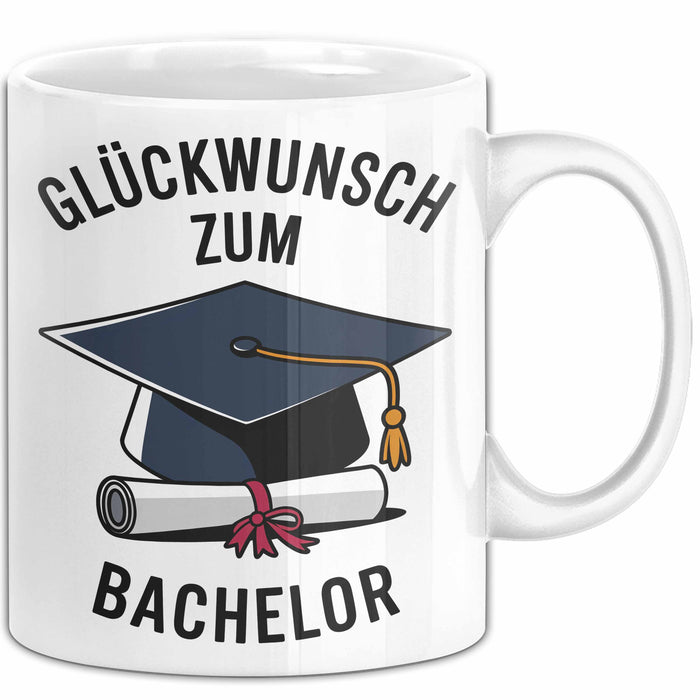 Schüler Abschluss Tasse Geschenk Lustige Geschenkidee Spruch Glückwunsch Zum Bachelor Weiß Trendation