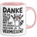 Büro Arbeit Kollege Tasse Becher Geschenk Lustige Geschenkidee Spruch Danke Für Die Tolle Zeit Mit Dir Wir Werden Dich Sehr Vermissen Rosa Trendation