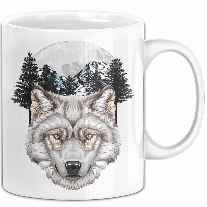 Wolf Tasse Geschenk Realistisch Berglandschaft Vollmond Geschenkidee Weiß Trendation