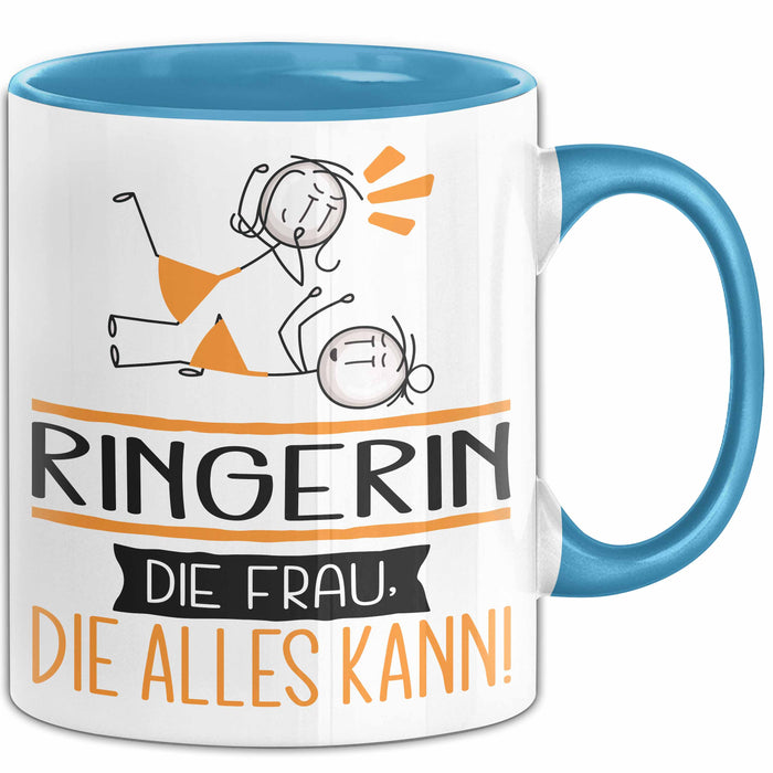 Ringerin Geschenk Tasse Becher Die Frau Die Allen Kann Geschenkidee für eine Ringerin Lustig Blau Trendation