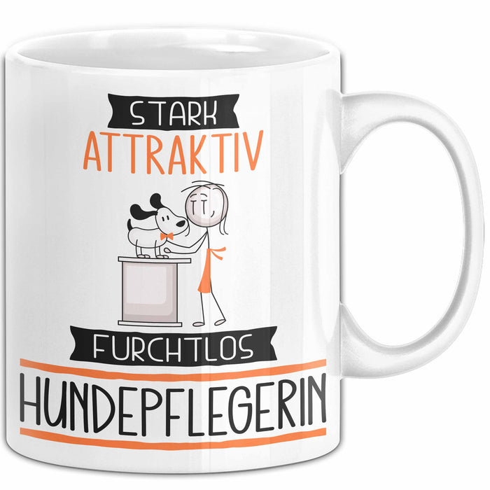 Hundepflegerin Tasse Geschenk Becher Stark Attraktiv Furchtlos Hundepflegerin Lustige Geschenkidee Weiß Trendation
