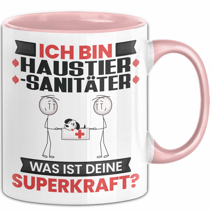 Haustiersanitäter Tasse Geschenk für Haustiersanitäter Geburtstag Lustiger Spruch Kaffee-Becher Was Ist Deine Superkraft Rosa Trendation