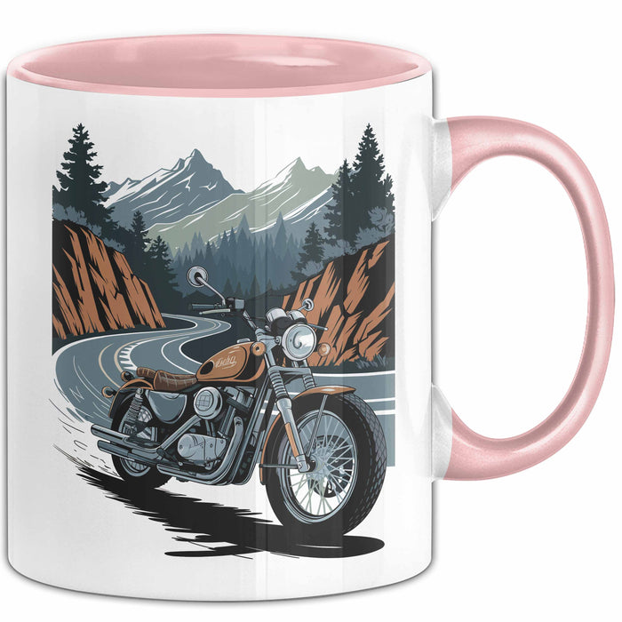 Motorradfahrer Tasse Geschenkidee für Biker Lustiger Spruch Rosa Trendation
