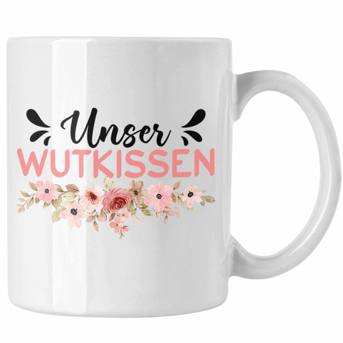 Wutkissen Tasse Geschenk Lustiger Spruch Wut-Kissen Weiß Trendation