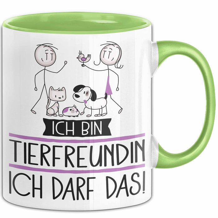 Geschenk für Tierfreundin Tasse Lustige Geschenkidee Geburtstag Ich Bin Tierfreundin Ich Darf Das Grün Trendation