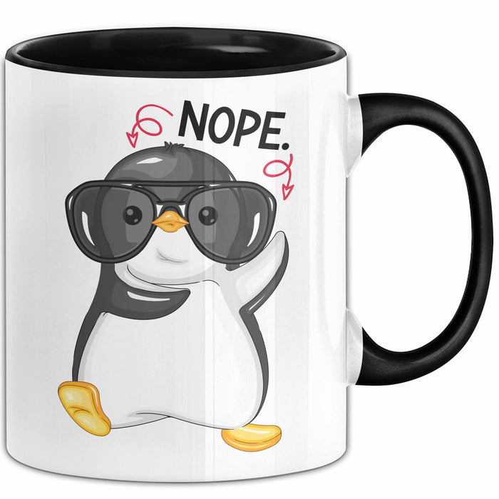 Witzige Tasse Geschenk Pinguin Mit Roter Brille Lustiger Becher Schwarz Trendation