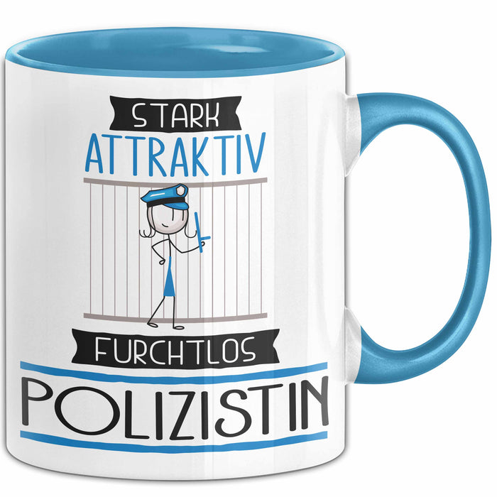Polizistin Tasse Geschenk Becher Stark Attraktiv Furchtlos Polizistin Lustige Geschenkidee Blau Trendation