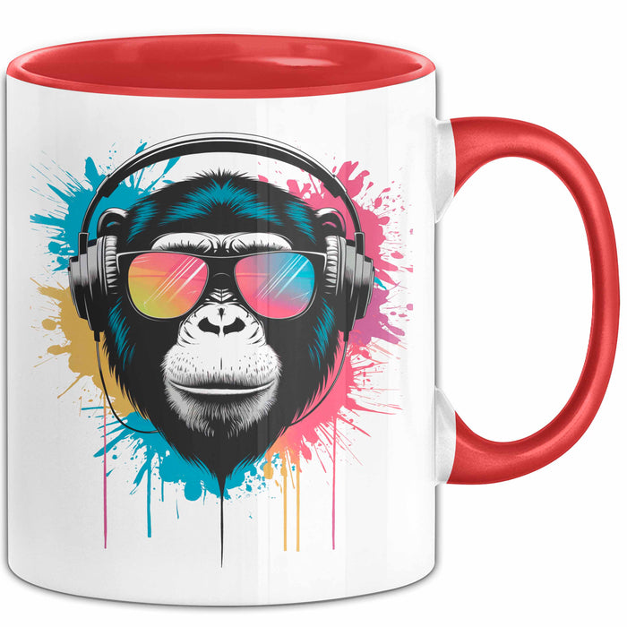 DJ Affe mit Sonnenbrille Tasse Becher Geschenk Lustige Geschenkidee Spruch Rot Trendation
