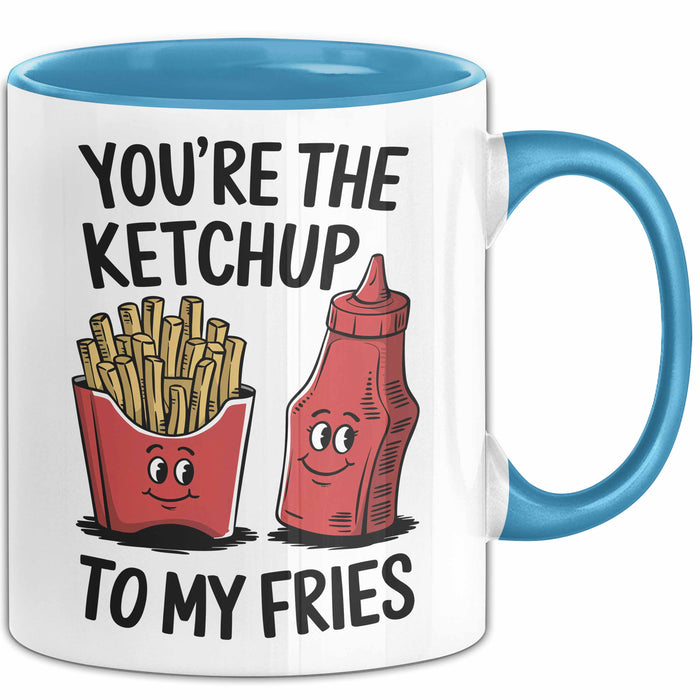 Romantisches Paar Jahrestagsfeier Tasse Geschenk Lustige Geschenkidee Spruch Du Bist Der Ketchup Zu Meinen Pommes Blau Trendation