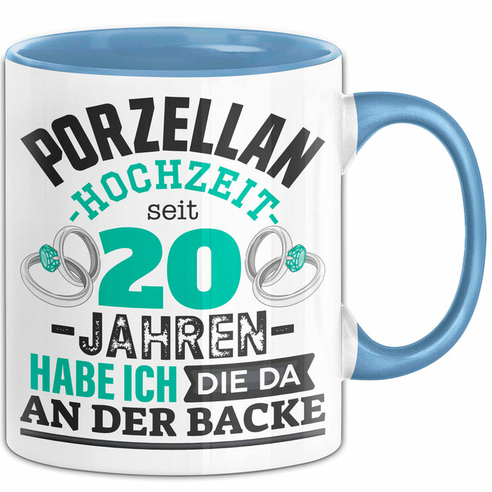Pozellanhochzeit Tasse Geschenk Dornenhochzeit Geschenkidee Ehemann Ehefrau 20 Jahre Becher Blau Trendation