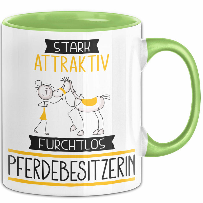 Pferdebesitzerin Tasse Geschenk Becher Stark Attraktiv Furchtlos Pferdebesitzerin Lustige Geschenkidee Grün Trendation