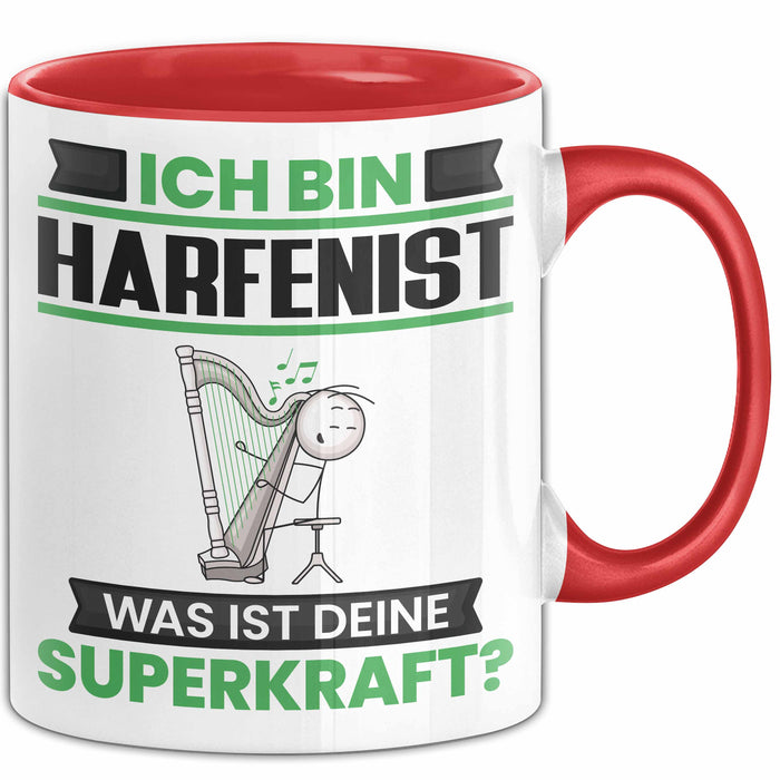 Harfenist Tasse Geschenk für Harfenist Geburtstag Lustiger Spruch Kaffee-Becher Was Ist Deine Superkraft Rot Trendation