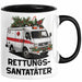 Rettungssanitäter Tasse Geschenk Rettungssantatäter Spruch Notarzt Geschenkidee Kaffee-Becher Schwarz Trendation
