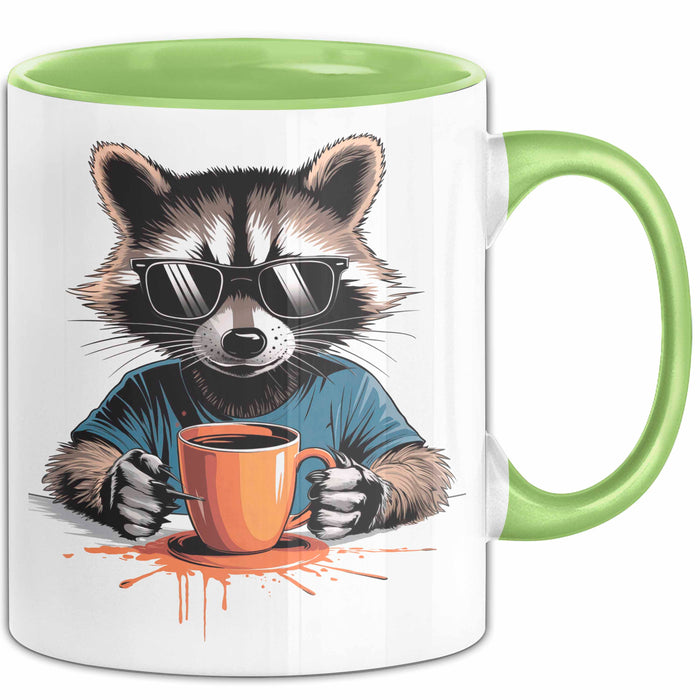 Waschbär Tierliebhaber Kaffee Tasse Geschenk Lustige Geschenkidee Spruch Grün Trendation