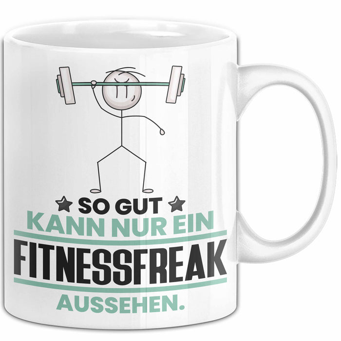 Fitnessfreak Geschenk Tasse So Gut Kann Nur Ein Fitnessfreak Aussehen Geschenkidee Kaffee-Becher Weiß Trendation