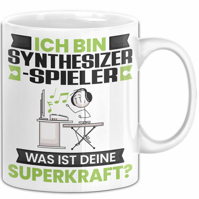 Synthesizer-Spieler Tasse Geschenk für Synthesizer-Spieler Geburtstag Lustiger Spruch Kaffee-Becher Was Ist Deine Superkraft Weiß Trendation