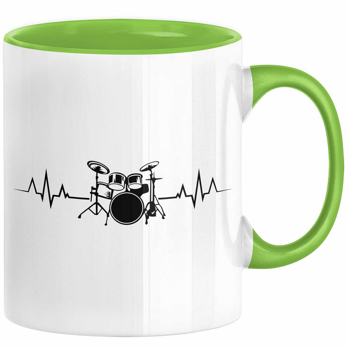 Drummer Schlagzeug-Spieler Geschenk Tasse Geschenkidee Kaffee-Becher Schlagzeuger Herzschlag Grün Trendation