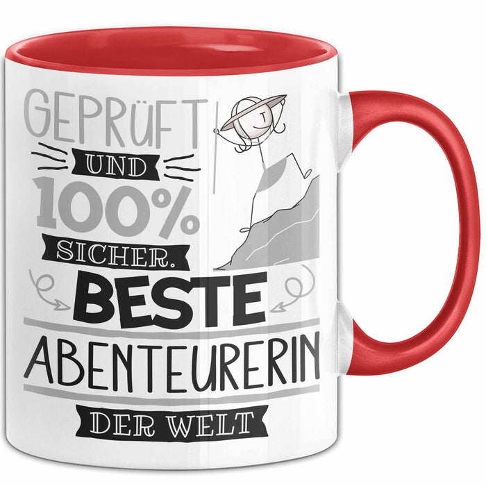 Beste Abenteurerin Der Welt Tasse Geschenk für Eine Abenteurerin Geprüft Und Sicher Geschenkidee Geburtstag Weihnachten Rot Trendation