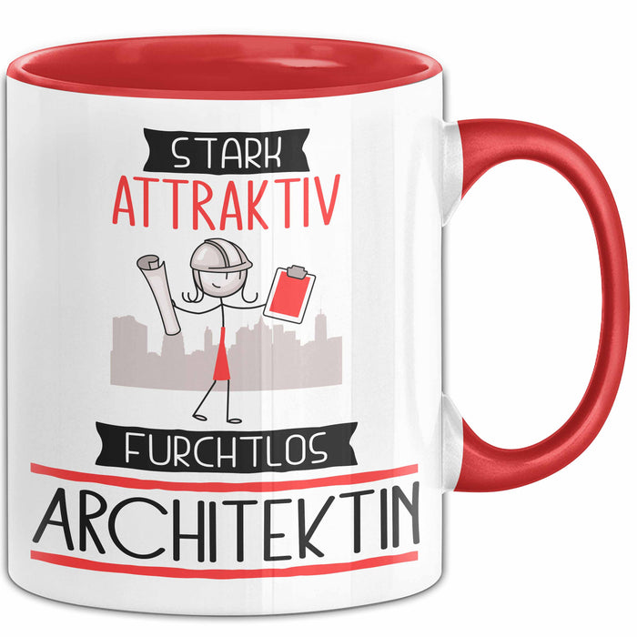 Architektin Tasse Geschenk Becher Stark Attraktiv Furchtlos Architektin Lustige Geschenkidee Rot Trendation