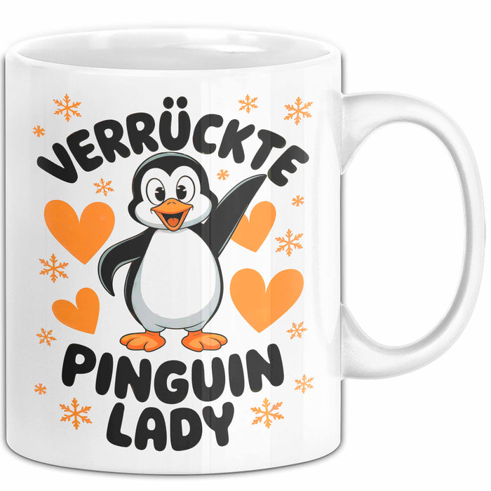 Pinguin Tier Tasse Geschenk Lustige Geschenkidee Spruch Verrückte Pinguin Lady Weiß Trendation