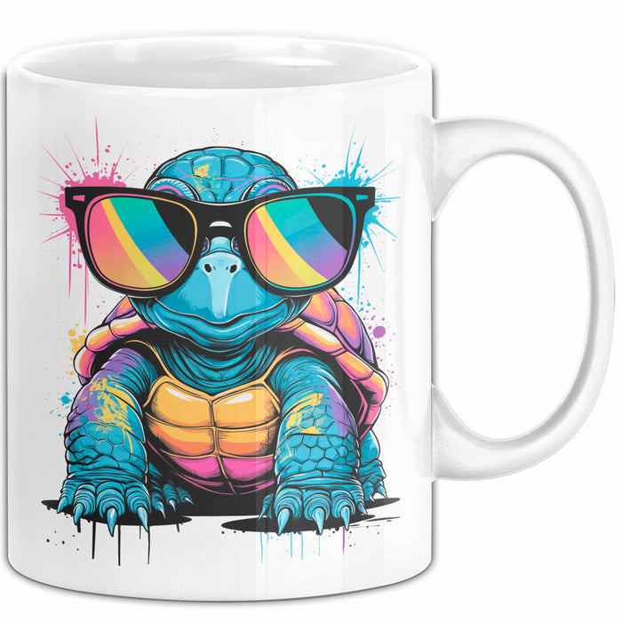 Schildkröte Tier Sonnenbrille Tasse Geschenk Lustige Geschenkidee Spruch Weiß Trendation