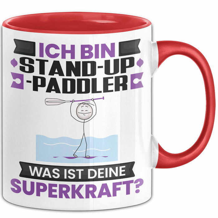 Stand-Up-Paddler Tasse Geschenk für Stand-Up-Paddler Geburtstag Lustiger Spruch Kaffee-Becher Was Ist Deine Superkraft Rot Trendation