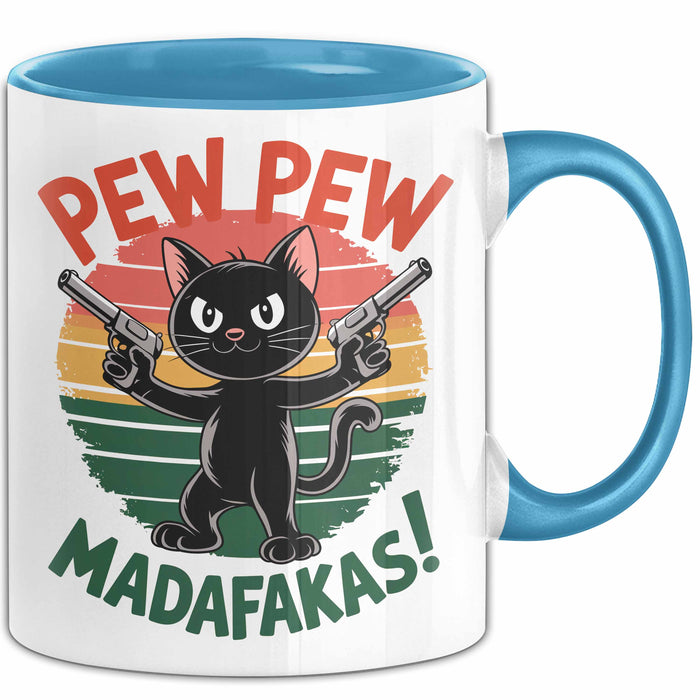 Katzen Tasse Geschenk Pew Pew Madafakas Geschenkidee Lustig Katze Blau Trendation