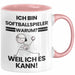 Softballspieler Geschenk Tasse Lustiger Spruch Ich Bin Softballspieler Warum Weil Ich Es Kann Geschenkidee Bester Softballspieler Geburtstag Kaffee-Becher Rosa Trendation
