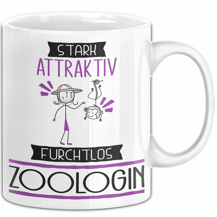 Zoologin Tasse Geschenk Becher Stark Attraktiv Furchtlos Zoologin Lustige Geschenkidee Weiß Trendation