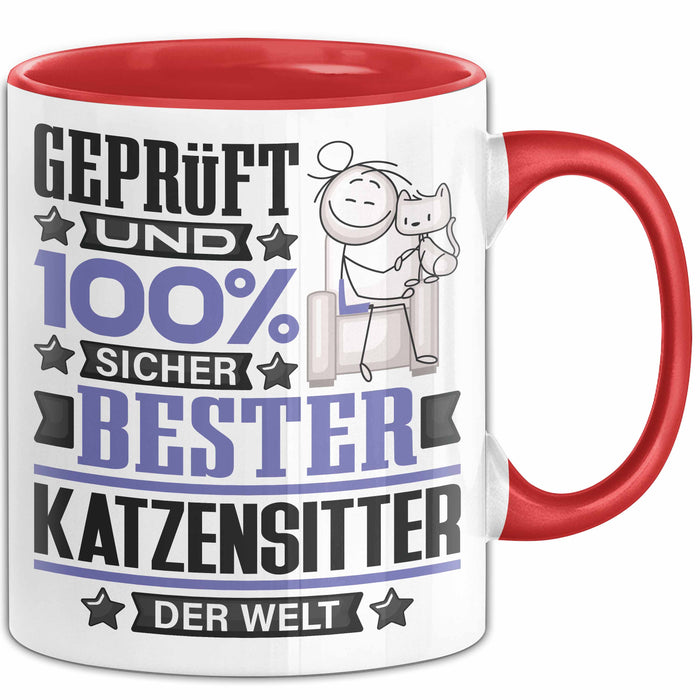 Katzensitter Geschenk Lustiger Spruch für Katzensitter Geschenkidee Bester Katzensitter Der Welt Rot Trendation