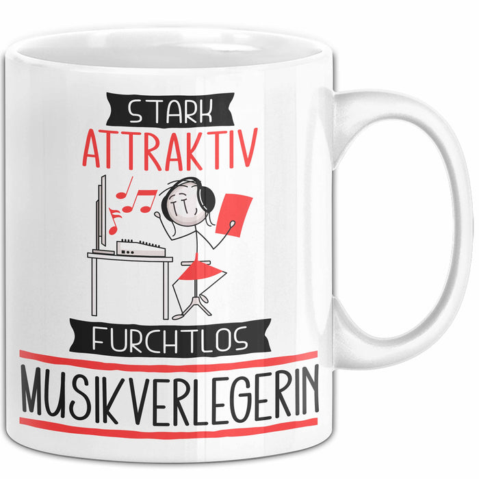 Musikverlegerin Tasse Geschenk Becher Stark Attraktiv Furchtlos Musikverlegerin Lustige Geschenkidee Weiß Trendation