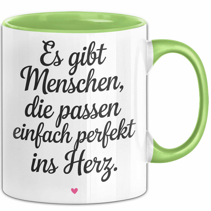 Romantisches Paar Jahrestagsfeier Tasse Geschenk Lustige Geschenkidee Spruch Es Gibt Menschen Die Passen Einfach Perfekt Ins Herz Grün Trendation