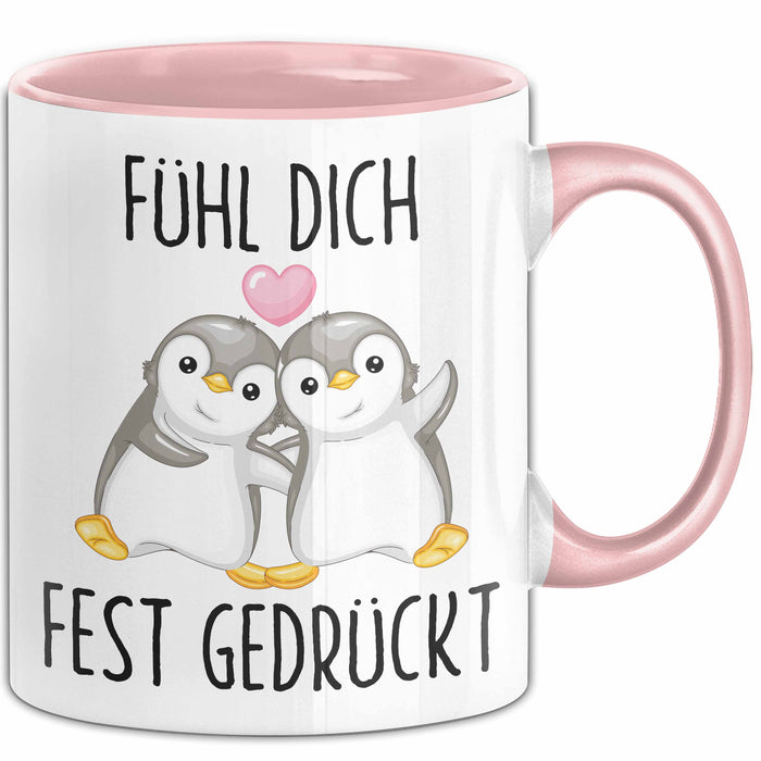 Mut Witzige Tasse Geschenk Zwei Pinguine Herz Süßes Design Mutig Rosa Trendation