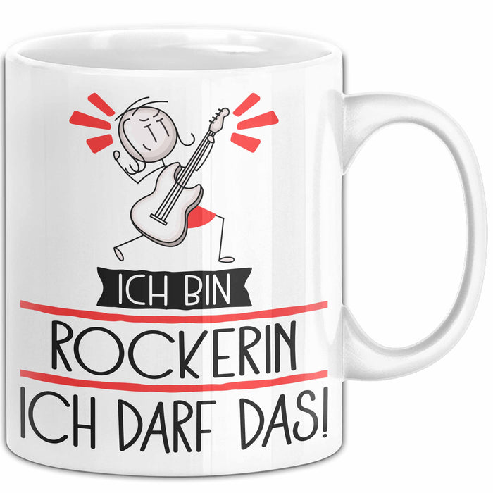 Geschenk für Rockerin Tasse Lustige Geschenkidee Geburtstag Ich Bin Rockerin Ich Darf Das Weiß Trendation