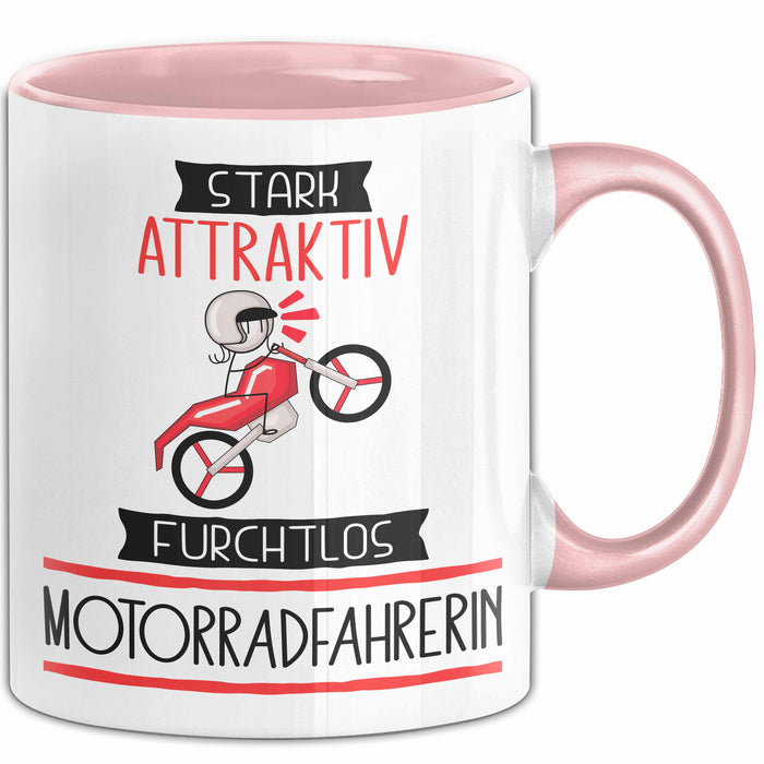 Motorradfahrerin Tasse Geschenk Becher Stark Attraktiv Furchtlos Motorradfahrerin Lustige Geschenkidee Rosa Trendation