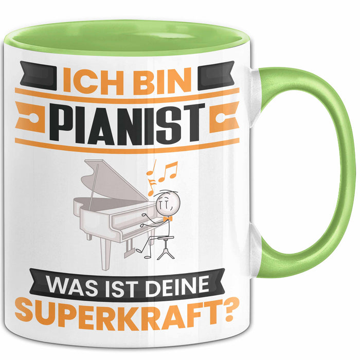 Pianist Tasse Geschenk für Pianist Geburtstag Lustiger Spruch Kaffee-Becher Was Ist Deine Superkraft Grün Trendation