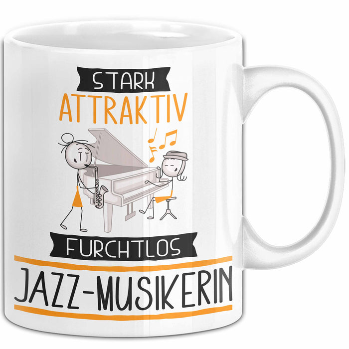Jazz-Musikerin Tasse Geschenk Becher Stark Attraktiv Furchtlos Jazz-Musikerin Lustige Geschenkidee Weiß Trendation