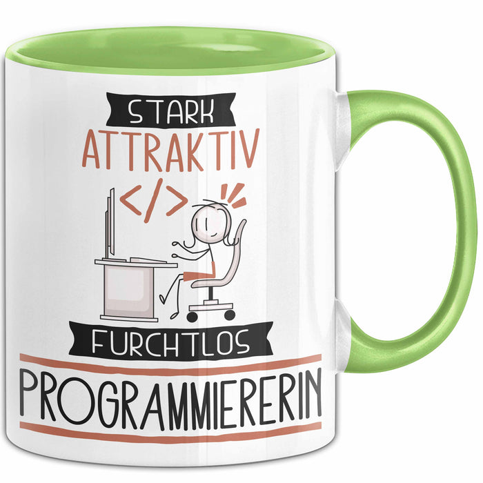 Programmiererin Tasse Geschenk Becher Stark Attraktiv Furchtlos Programmiererin Lustige Geschenkidee Grün Trendation